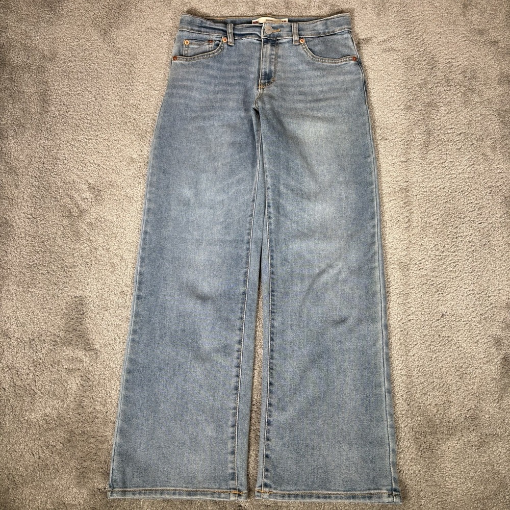 Levis Jeans Youth Girls 14 Wide Leg Light Wash Blue Denim Stretch Baggy Skater
